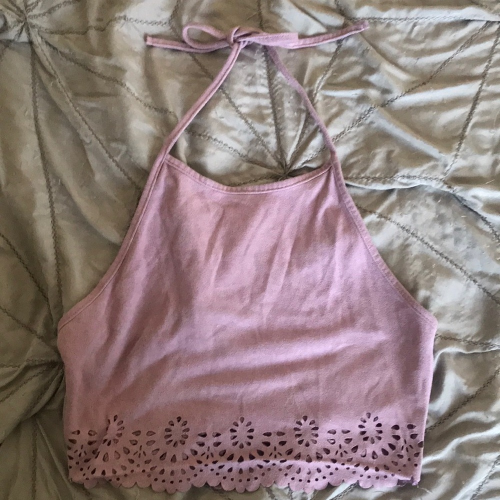 Purple tank top with flower hole detail